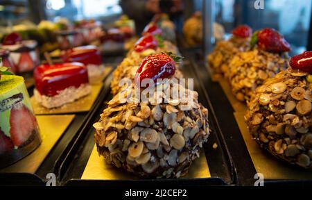 Chocolate Mixed Fruit Strawberry Fancy Cake Stock Photo