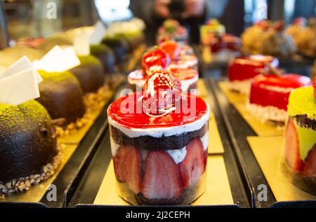 Chocolate Mixed Fruit Strawberry Fancy Cake Stock Photo