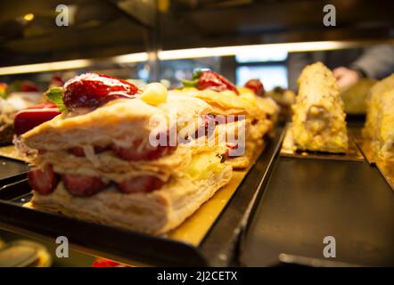 Chocolate Mixed Fruit Strawberry fancy cakes Stock Photo
