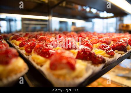 Chocolate Mixed Fruit Strawberry fancy cakes Stock Photo