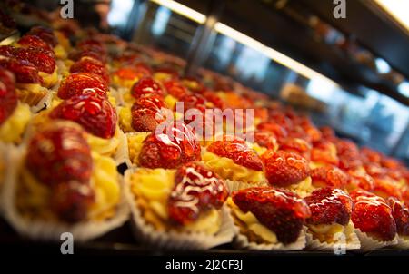 Chocolate Mixed Fruit Strawberry fancy cakes Stock Photo