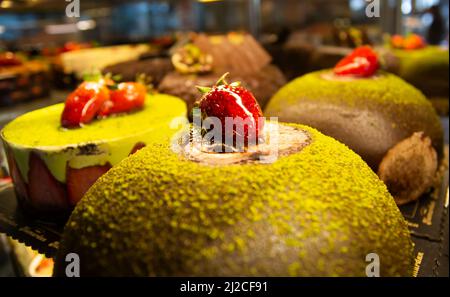 Chocolate Mixed Fruit Strawberry Fancy Cake Stock Photo