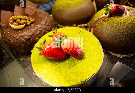 Chocolate Mixed Fruit Strawberry Fancy Cake Stock Photo