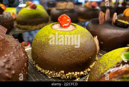 Chocolate Mixed Fruit Strawberry Fancy Cake Stock Photo