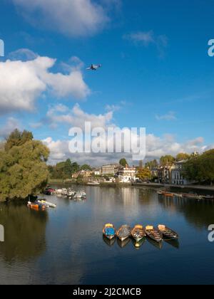 the River Thames from Richmond Bridge, Richmond, Surrey, England,heading towards Kew Stock Photo