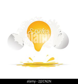 Isolated concept of Easter broken egg splash white background. Stock Vector
