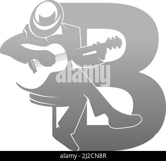 Silhouette of person playing guitar beside letter B illustration vector Stock Vector