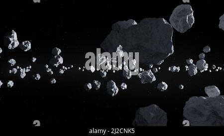 3d rendering of Belt asteroids in space on the Earth planetbackground ...