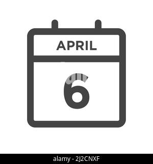 April 6 Calendar Day or Calender Date for Deadline and  Appointment Stock Vector