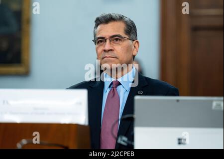 Washington, United States. 31st Mar, 2022. Secretary of Health and Human Services Xavier Becerra at a House Appropriations Committee hearing. Credit: SOPA Images Limited/Alamy Live News Stock Photo