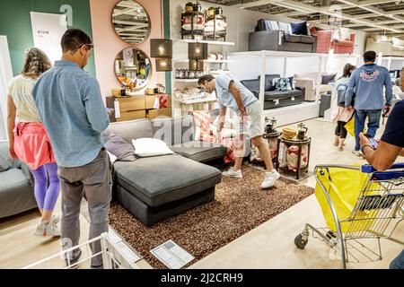 Miami Florida IKEA home goods furnishings accessories furniture decor shopping shoppers inside interior display sale people couple looking Stock Photo