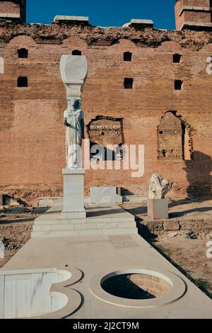 Statue of the lion-headed Egyptian goddess Sekhmet, red basilica of Bergama, Turkey Stock Photo