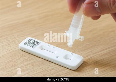 UNITED KINGDOM - March 26, 2022. Covid LFD (Lateral Flow Device) testing, Covid-19 rapid antigen LFT (Lateral Flow Test), UK Stock Photo