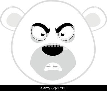 Vector illustration of the face of a cartoon polar bear with an angry expression Stock Vector