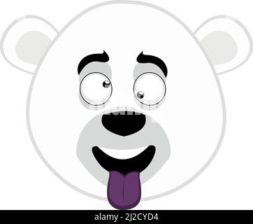 Vector emoticon illustration of a cartoon polar bear face with a crazy and funny expression Stock Vector