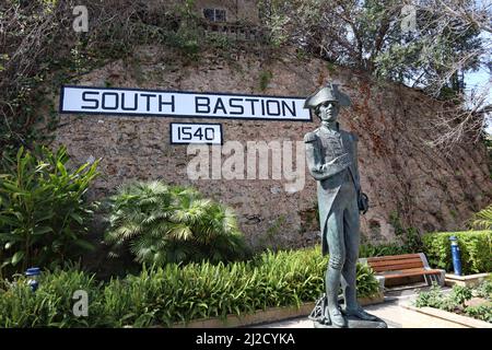 A statue of Lord Nelson by the South Bastion in Gibraltar Stock Photo