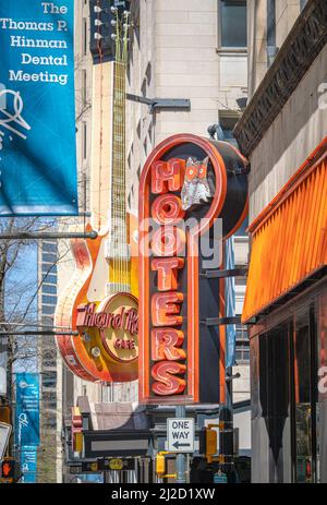 ATLANTA, GEORGIA - March 22, 2022: Hooters, Inc., is the trade name of Hooters of America, Incorporated, based in Atlanta, Georgia. Stock Photo