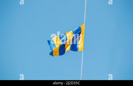 nautical signal flag on a boat moored in rio de janeiro, Brazil. Stock Photo