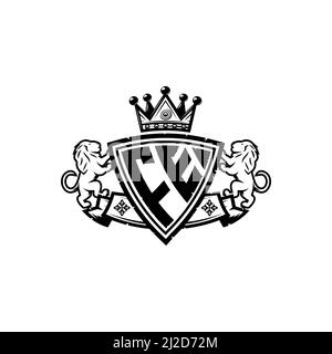 FE Monogram logo letter with Simple shield crown style design. Luxurious monogram, lion luxury logo, Stock Vector