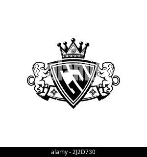 GJ Monogram logo letter with Simple shield crown style design. Luxurious monogram, lion luxury logo, Stock Vector