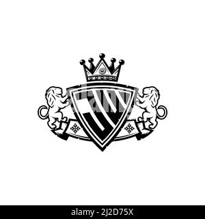 JU Monogram logo letter with Simple shield crown style design. Luxurious monogram, lion luxury logo, Stock Vector