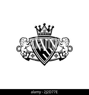 KM Monogram logo letter with Simple shield crown style design. Luxurious monogram, lion luxury logo, Stock Vector