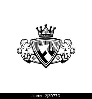 FZ Monogram logo letter with Simple shield crown style design. Luxurious monogram, lion luxury logo, Stock Vector