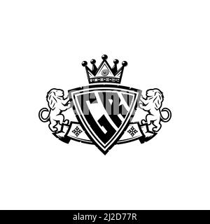 GR Monogram logo letter with Simple shield crown style design. Luxurious monogram, lion luxury logo, Stock Vector