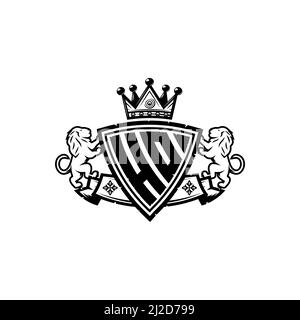 HO Monogram logo letter with Simple shield crown style design. Luxurious monogram, lion luxury logo, Stock Vector