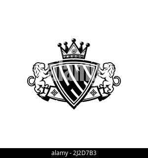 HW Monogram logo letter with Simple shield crown style design. Luxurious monogram, lion luxury logo, Stock Vector