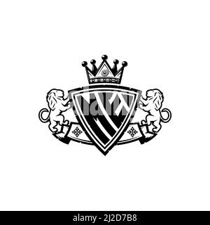 ME Monogram logo letter with Simple shield crown style design. Luxurious monogram, lion luxury logo, Stock Vector