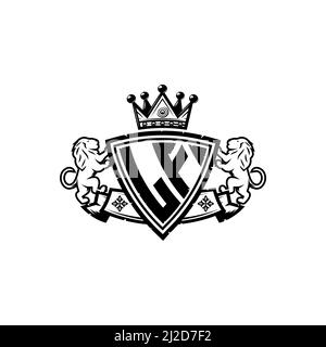 LF Monogram logo letter with Simple shield crown style design. Luxurious monogram, lion luxury logo, Stock Vector
