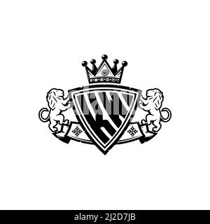 KW Monogram logo letter with Simple shield crown style design. Luxurious monogram, lion luxury logo, Stock Vector