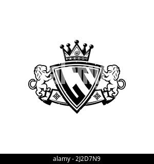 LT Monogram logo letter with Simple shield crown style design. Luxurious monogram, lion luxury logo, Stock Vector