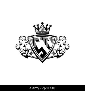 ST Monogram logo letter with Simple shield crown style design. Luxurious monogram, lion luxury logo, Stock Vector