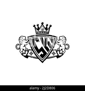 SK Monogram logo letter with Simple shield crown style design. Luxurious monogram, lion luxury logo, Stock Vector