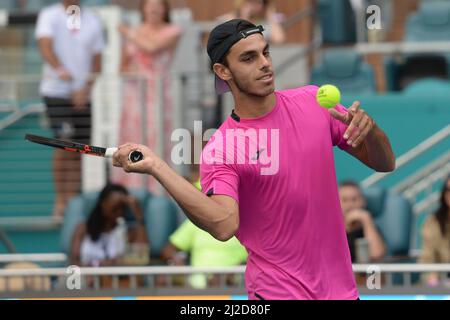 Francisco Cerundolo (ARG) moves to semi-finals after Jannik Sinner (ITA) retires at the Miami Open being played at Hard Rock Stadium in Miami Gardens, Florida on March 30, 2022: © Karla Kinne/Tennisclix/CSM Stock Photo