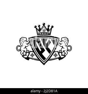 PF Monogram logo letter with Simple shield crown style design. Luxurious monogram, lion luxury logo, Stock Vector