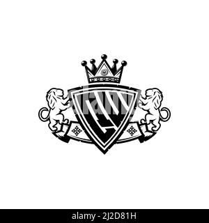 QU Monogram logo letter with Simple shield crown style design. Luxurious monogram, lion luxury logo, Stock Vector