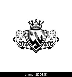 SL Monogram logo letter with Simple shield crown style design. Luxurious monogram, lion luxury logo, Stock Vector