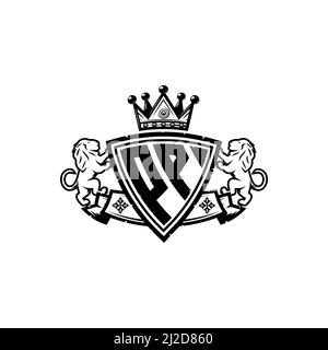 PP Monogram logo letter with Simple shield crown style design. Luxurious monogram, lion luxury logo, Stock Vector