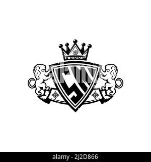 SM Monogram logo letter with Simple shield crown style design. Luxurious monogram, lion luxury logo, Stock Vector