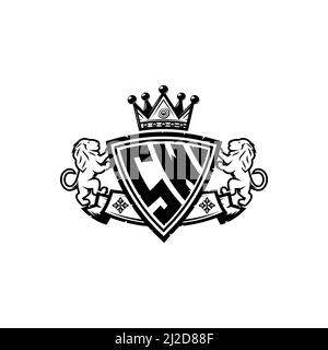 SW Monogram logo letter with Simple shield crown style design. Luxurious monogram, lion luxury logo, Stock Vector
