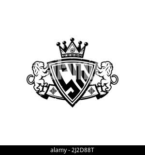 SX Monogram logo letter with Simple shield crown style design. Luxurious monogram, lion luxury logo, Stock Vector