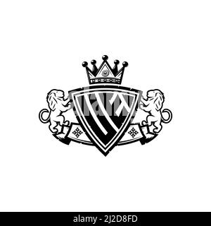 UE Monogram logo letter with Simple shield crown style design. Luxurious monogram, lion luxury logo, Stock Vector