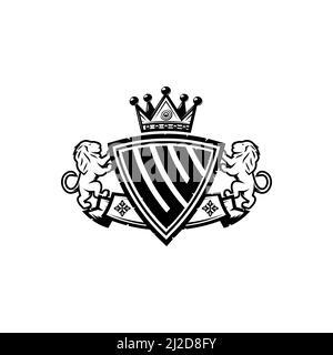 UU Monogram logo letter with Simple shield crown style design. Luxurious monogram, lion luxury logo, Stock Vector