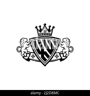XU Monogram logo letter with Simple shield crown style design. Luxurious monogram, lion luxury logo, Stock Vector