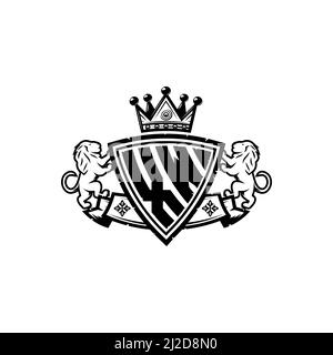 XW Monogram logo letter with Simple shield crown style design. Luxurious monogram, lion luxury logo, Stock Vector