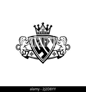 YP Monogram logo letter with Simple shield crown style design. Luxurious monogram, lion luxury logo, Stock Vector