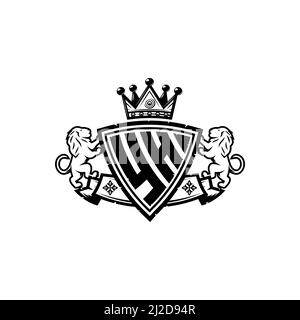 YH Monogram logo letter with Simple shield crown style design. Luxurious monogram, lion luxury logo, Stock Vector